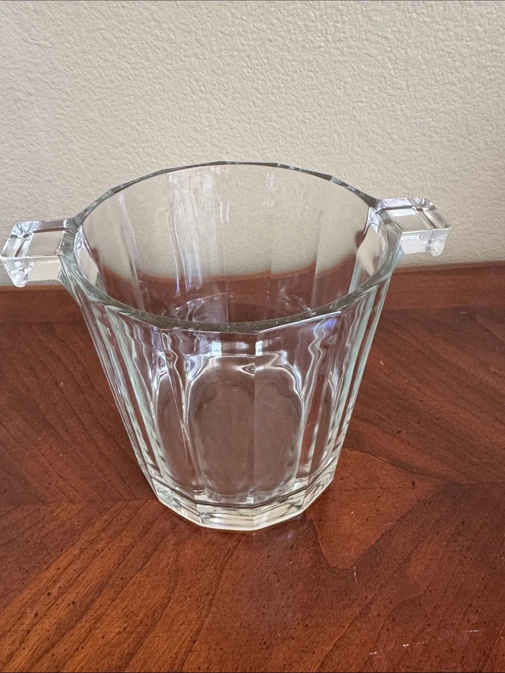 Vintage Clear Crystal Glass Ice Bucket with Tab Handles- Classic Home Dining
